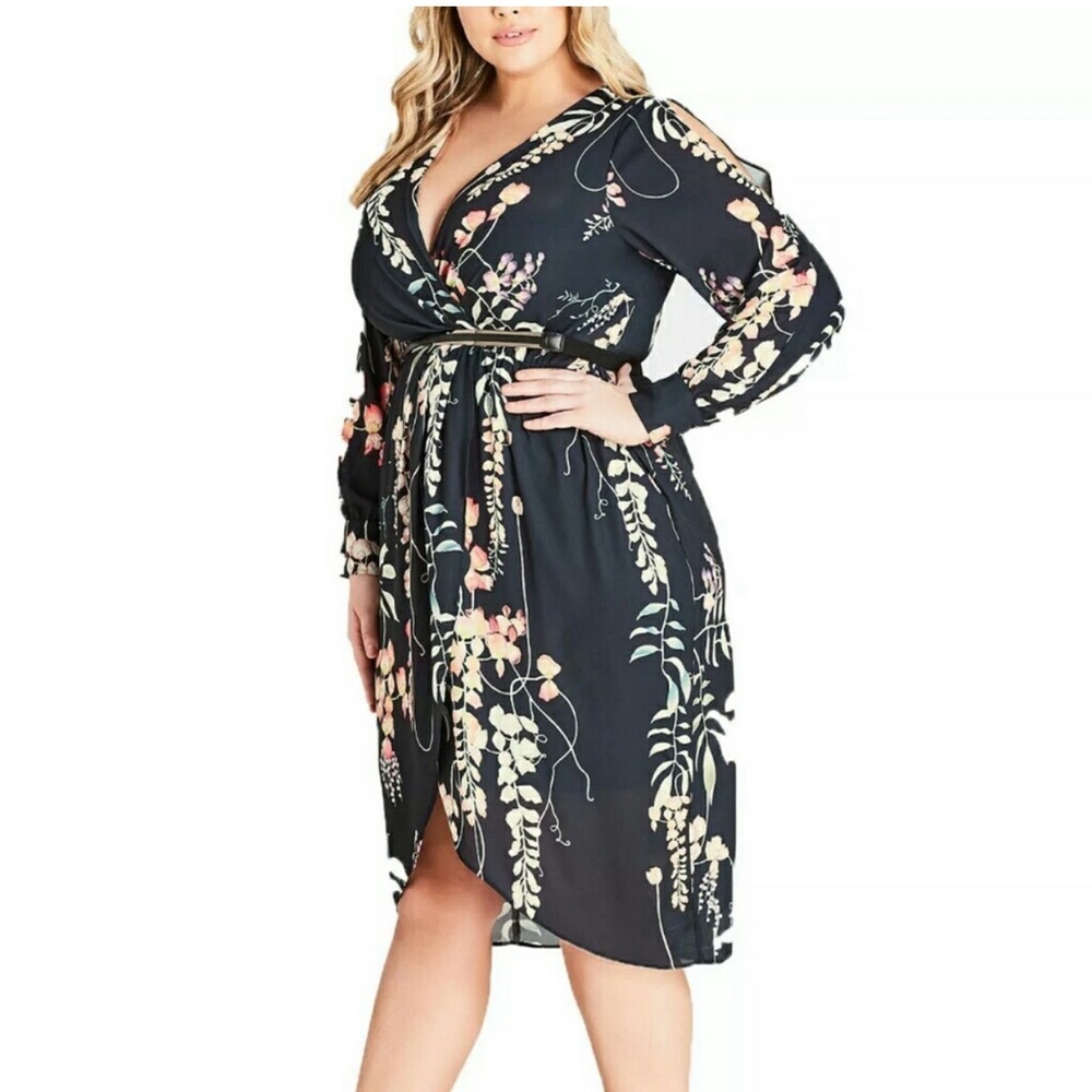 City Chic Womens Plus Hothouse Floral Daytime Wrap Dress Size L/20